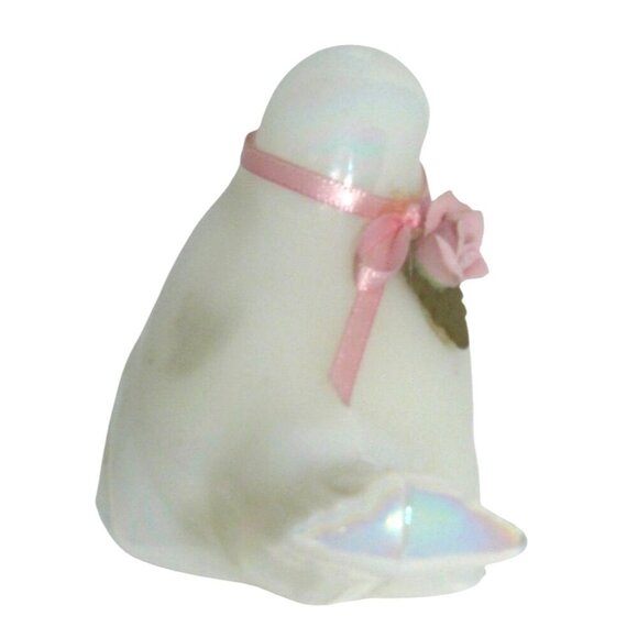 Fenton Handmade Iridescent Glass Bird Figurine Pink Ribbon & Rose Accent Vintage - Picture 4 of 5